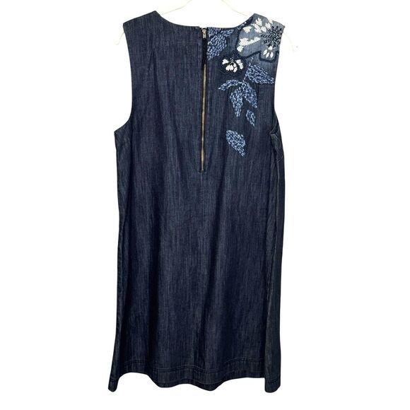 Holding Horses Dress Womens 8 Blue Denim Embroidered Floral Shift Anthropologie - Picture 2 of 11